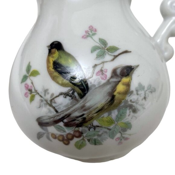 Vintage Creamer and Saucer Yellow Finch Birds Design Ceramic Set Mini Pitcher - Picture 3 of 10